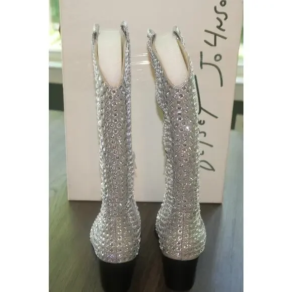 NEW Betsey Johnson  Randy Silver Rhinestone Cowboy Boots Women's 7.5 - Picture 5 of 9